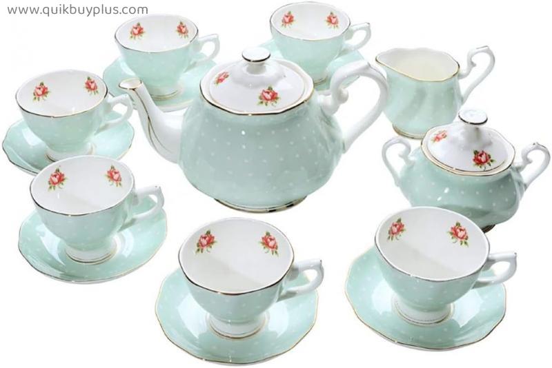 (15PCS) European tea set, retro ceramic tea set, English pastoral afternoon tea set, bone china and gold coffee cup