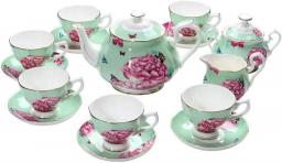(15PCS) European tea set, retro ceramic tea set, English pastoral style afternoon tea set, bone china gold coffee cup