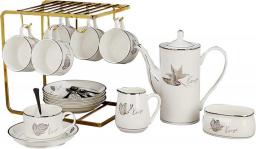 (16PCS) European Tea Set, English Afternoon Tea Ceramic Tea Set, Metal Frame Coffee Set, Used for Gifts/wedding/home and Office (Color : A)
