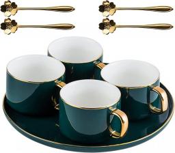 (5pcs) Tea Set, European-style Household Ceramic Afternoon Tea Set, Coffee Cup With Gilt Border On Tray (4 Cups + 1 Tray)