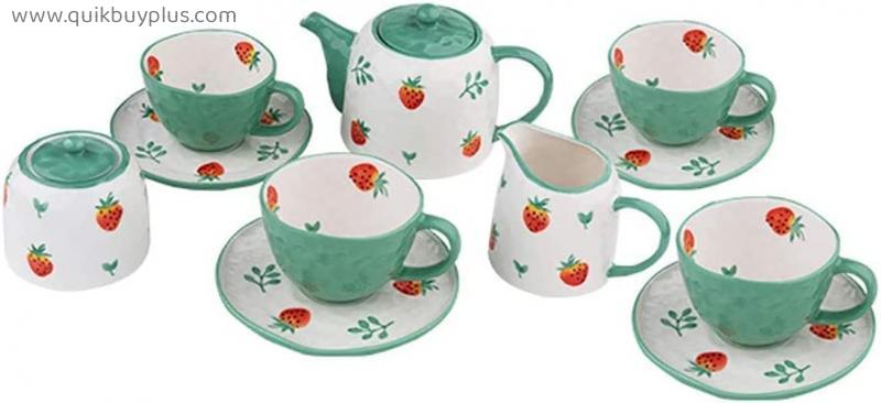 (7/11PCS) European tea set, bone china coffee set, suitable for gifts/wedding/home and office (Color : Green, Size : 11PCS)