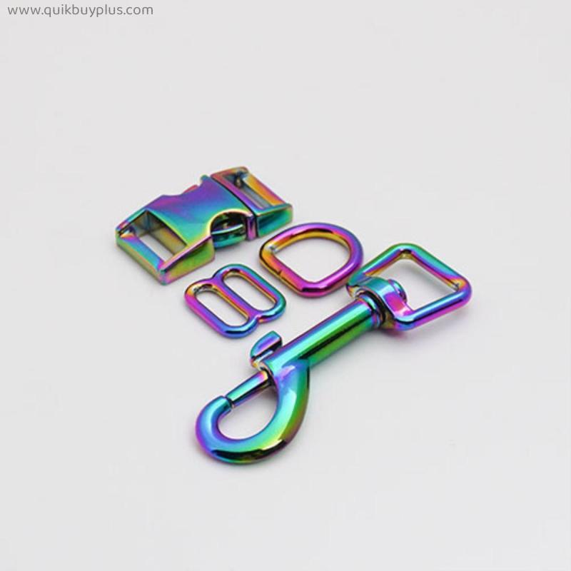 (metal buckle+adjust buckle+D ring+metal dog clasp/set) DIY dog collar rainbow 15mm webbing sewing parts high quality