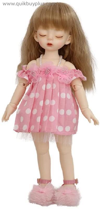 1/6 BJD Puppe Schlaf Augen SD Doll 26cm 10.2in Ball Jointed Doll mit Rosa Lässig Rock Perücke und Schuhe, Können Changed Bilden und Kleidung DIY