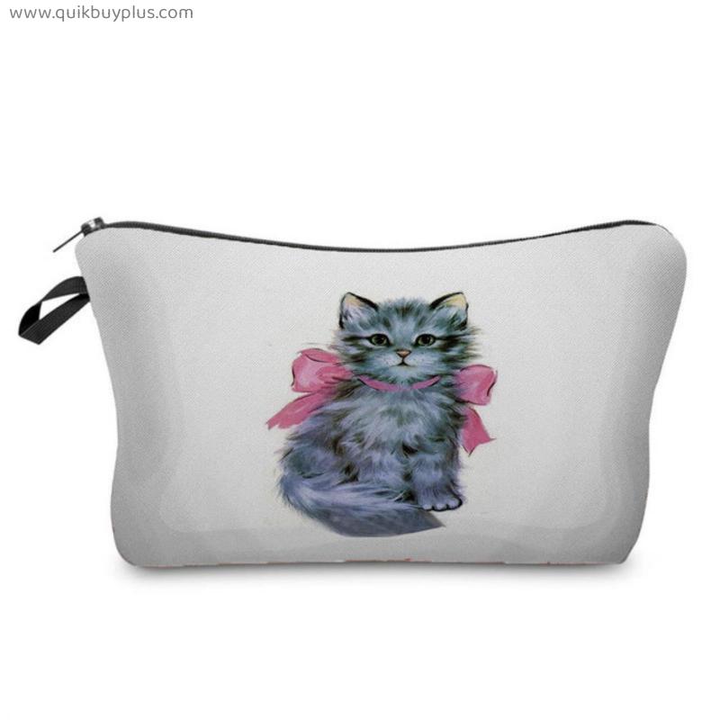 1 Pc Black Cat Print Women Cosmetic Bags Animal Cute Casual Travel Portable Storage Makeup Bag Toiletry Bags