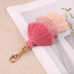 1 Pc Handmade Colorful  Layered Tassel Keychain Bag Charms Gradient Colors Key Holder Boho Jewelry Gift For Women