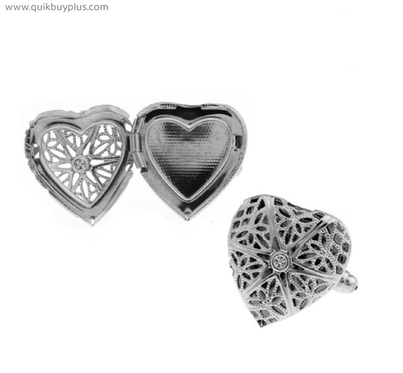 1 Pc Heart Silver Colour Copper Material Photo Frame Style Gift For Men CuffLinks