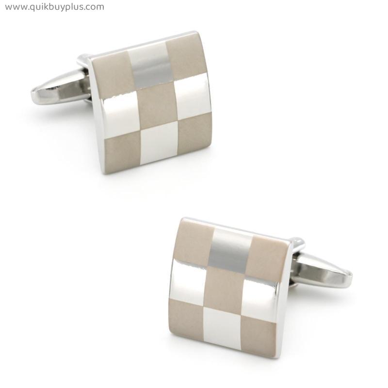 1 Pc Men's Laser Square Check Cufflinks Copper Material Silver Color