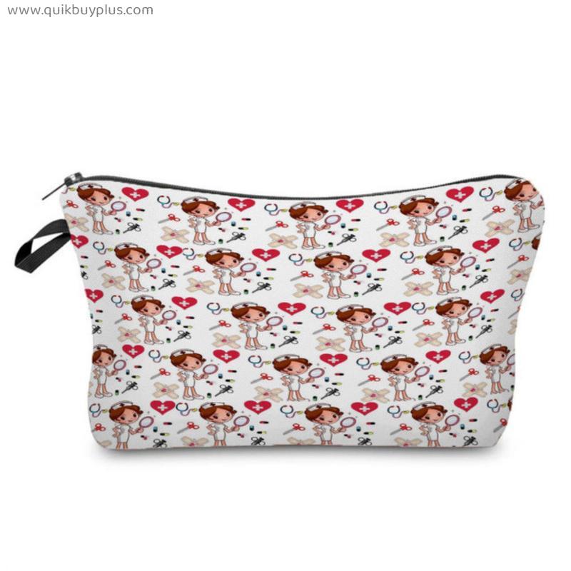 1 Pc Nurse ECG Printing Women Cosmetic Bags Lovely Casual Travel Portable Storage Makeup Bag Toiletry Bags