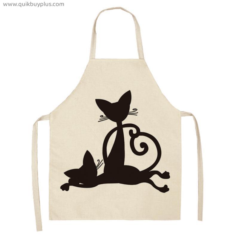 1 Pcs Kitchen Apron Cartoon Cute Cat Printed Sleeveless Cotton Linen Aprons for Men Women Home Cleaning Tools