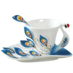 1 Pcs Peacock Coffee Mugs With Saucer And Spoon 3D Creative Ceramic Cups Color Enamel Porcelain Tea Water Bottle Christmas Gift