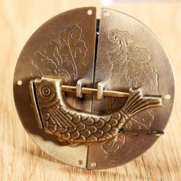 1 Set Iron Drawer Cupboard Cabinet Jewelry Box Chest Door Lock Latch Plate Pulls Handle Knocker amp Vintage ChineseOld Fish Lock