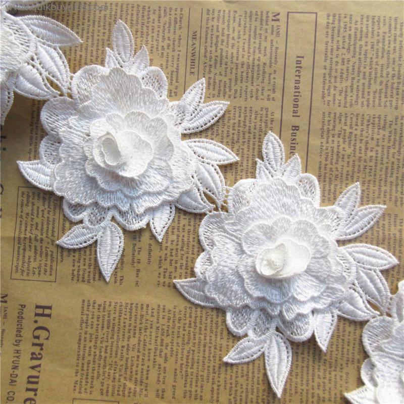 1 yard Big White Multilayer Polyester Flower Embroidered Lace Trim Ribbon Fabric Handmade Wedding Dress Sewing Supplies Craft