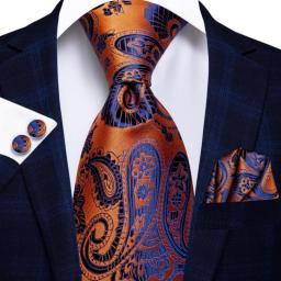 100% Silk Luxury Mens Ties Floral Black Gold Ties Paisley NeckTie Pocket Square Cufflinks Set Men's Wedding Party Tie