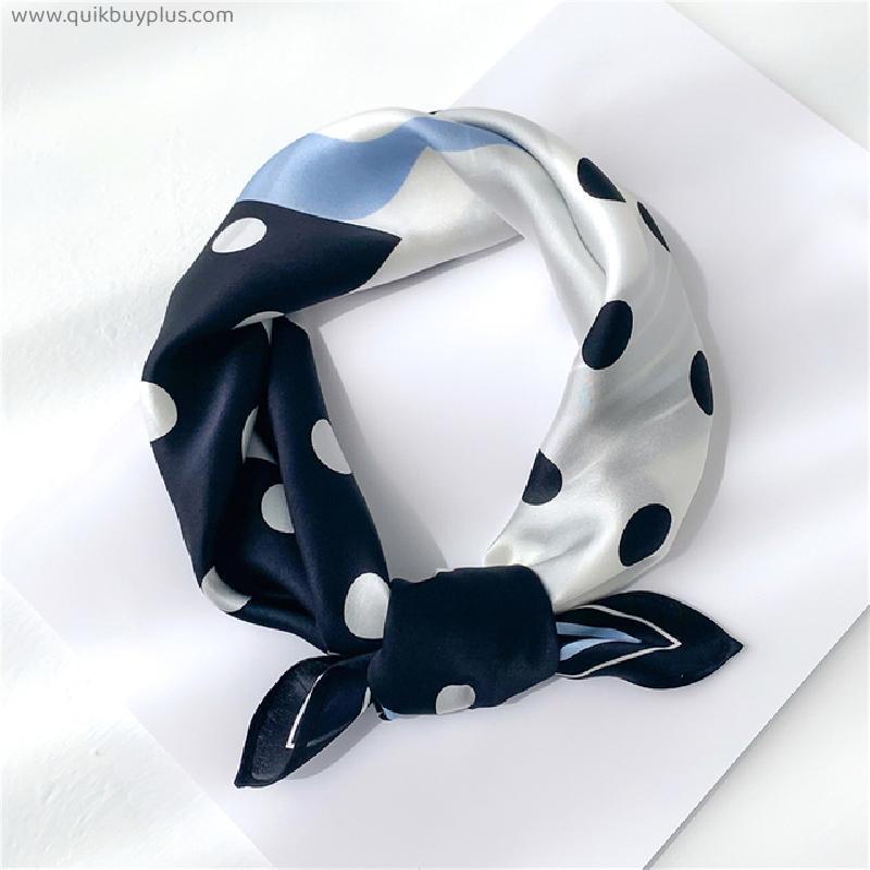 100% Silk Scarf Small Neck Hairband Dot Letter Print Square Scarves Female Bandana Neckerchief High Quality Foulard