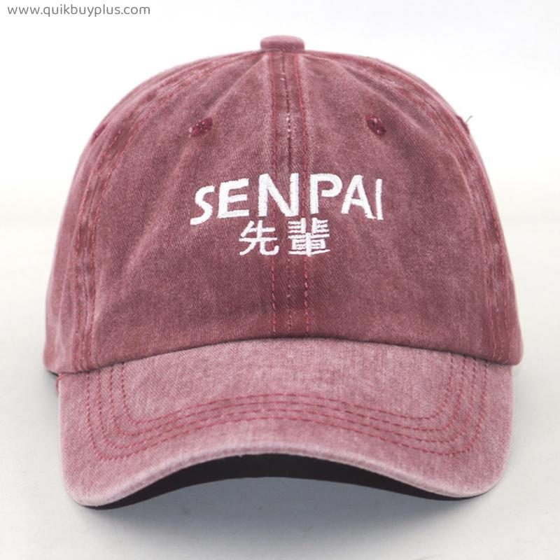 100% cotton washed Japanese SENPAI sports baseball cap embroidery curved men women hip hop dad hats new snapback sun hat