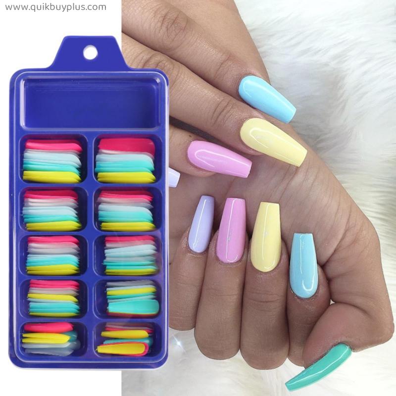100Pcs Coffin Fake Nails Full Cover Ballerina Acrylic Artificial False Nail Tips Press on Finger Manicure Extension Tools