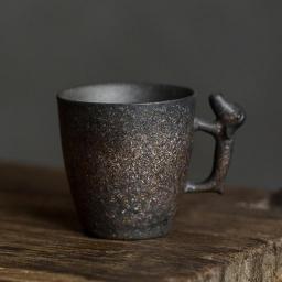 100ml Cute Pottery Tea Coffee Mugs With Dog Handles Vintage Earthenware Espresso Cups Janpanese Ceramic Teacups Retro Home Decor