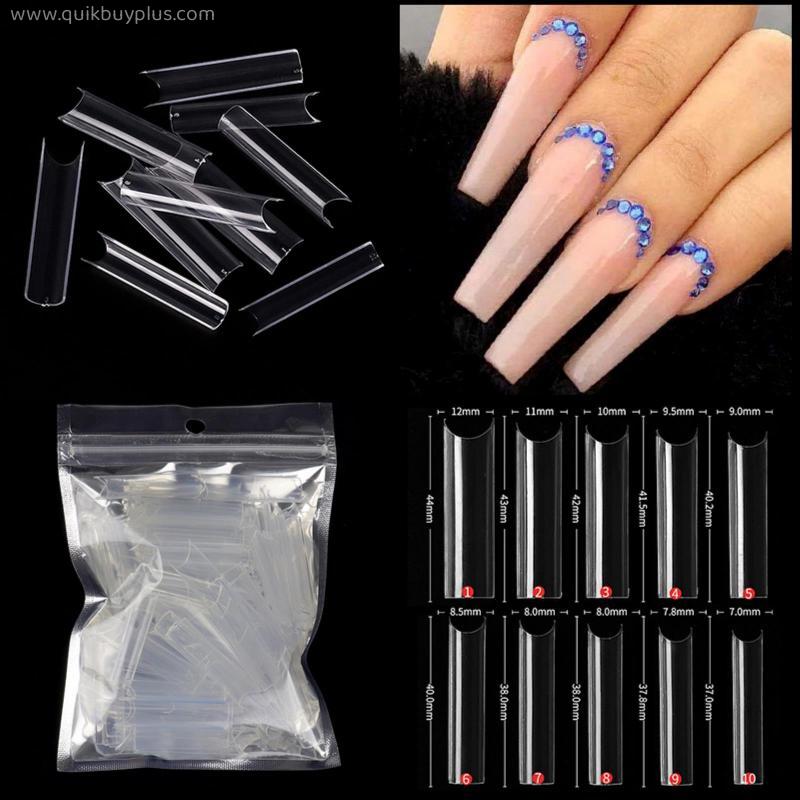 100pcs/Bag XXL Extra Straight Nail Tips Long Square Coffin False Nails C Curved ABS Fake Nails Manicure Salon Nail Art Tools