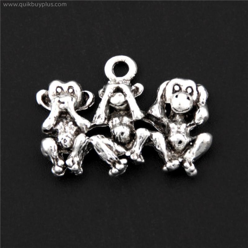 10Pcs  Silver Color High Quality Monkey Charms Animal Pendant For Jewelry Making DIY Handmade Necklaces Supplies16X23mm