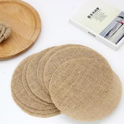 10pcs/Rustic Burlap Linen Mat Round Placemats Cup Mat Coaster Table Decorations for Wedding Holiday Home Party Dining Table