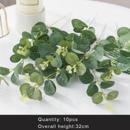 10pcs Artificial Eucalyptus Leaves Green Fake Plants Branch for Wedding Party Christmas Home Garden Decoration DIY Wreath