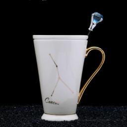 12 Constellations Mug Fashion Drawing Gold Decal Bone China Porcelain Coffee Mugs Creative With Crystal Spoon Zodiac Ceramic Cup