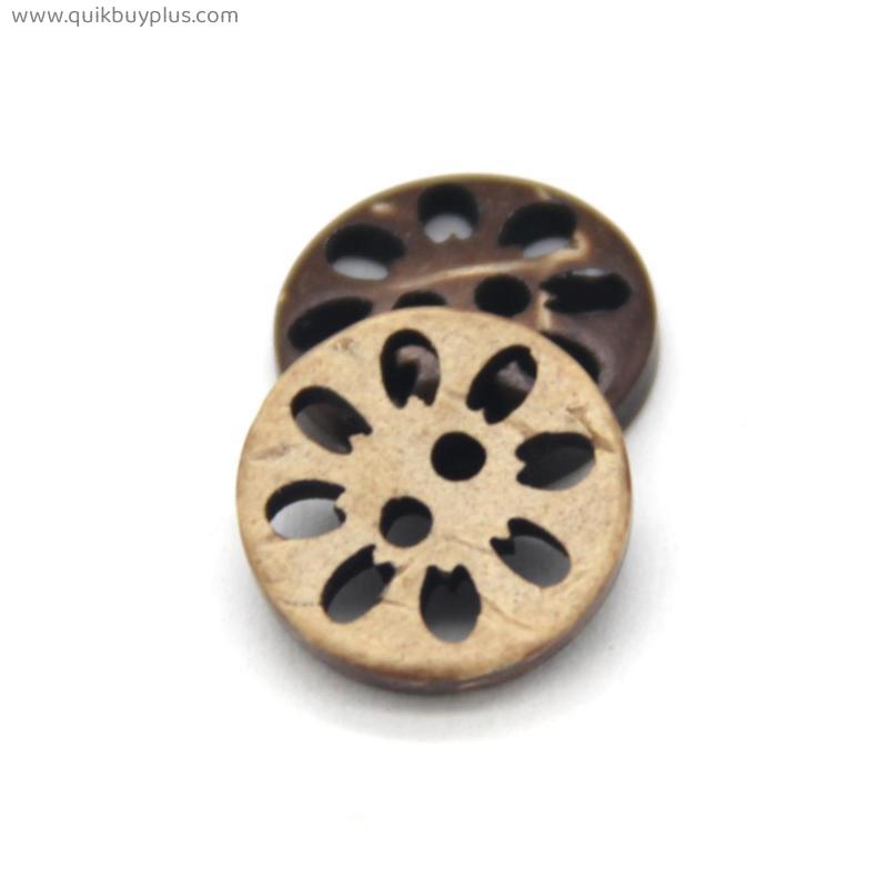 13mm Flower Carved Natural Coconut Wood Natural Buttons For Clothing Small Sewing Crafts Shirt Children Scrapbooking Wholesale