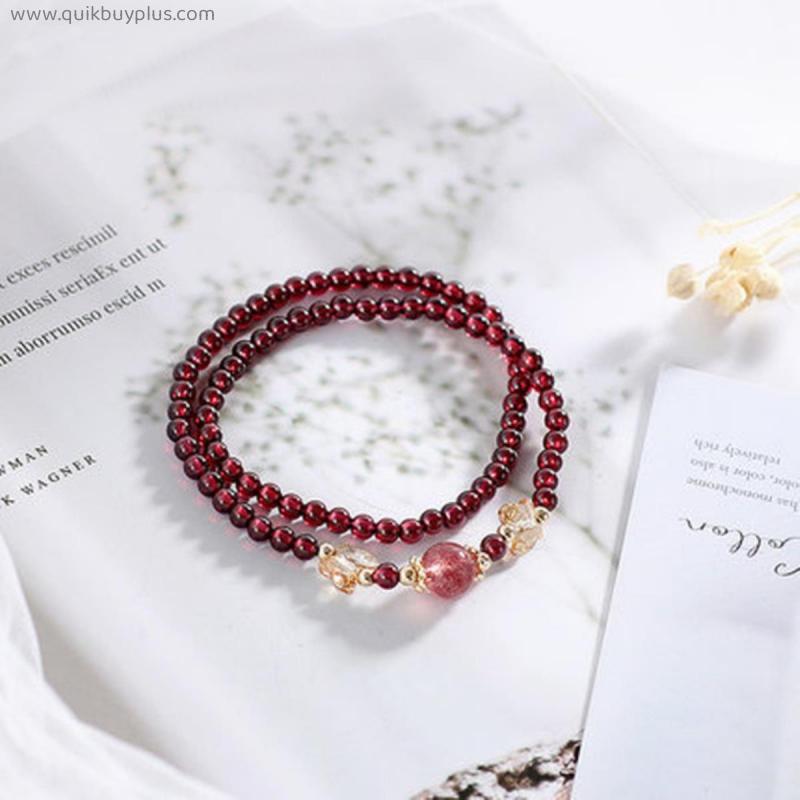 14k Gold Filled Double Circle Butterfly Wine Red Natural Garnet Strawberry Crystal Beaded Bracelets Women Fashion Jewelry YBR463