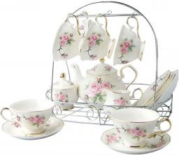 15PCS European tea set, ceramic tea set, gold-rimmed bone china coffee set, suitable for gifts/wedding/home and office