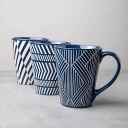 15oz Porcelain Coffee Mugs Set, Ceramic Tea Cup with Handle, dishwasher, oven, microwave safe, Christmas Gift, Pack of 6, Vintage Blue