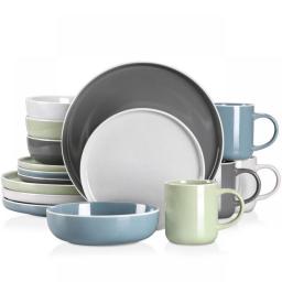 16/32/48 Piece White Stoneware Set Sesame Glaze Ceramic Dinnerware Set with Dinner Dessert Plate Soup Bowl Mug