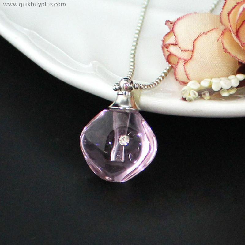 1PC Pink Crystal Vial Pendant With Ball Chain Necklace name on rice crystal vials Necklaces Wishing Bottle Pendant Necklace