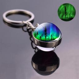1PCS Luminous Northern Lights Glass Ball Keychain Glass Cabochon Jewelry Aurora Double Side Keychains Glowing In The Dark