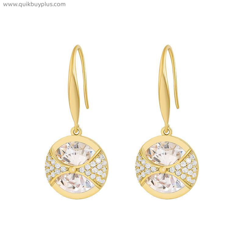 1Pair Big Round Zircon Pendant Earrings Shiny Charms Simple Alloy Crystal  Generous Earrings Jewelry Gift