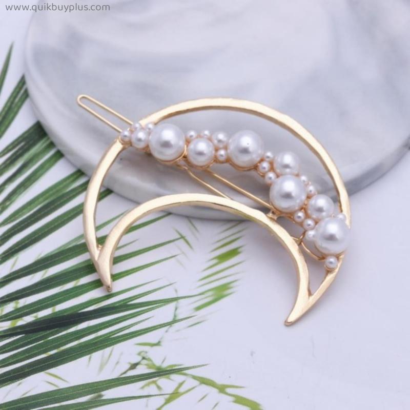 1Pc Fashion Crystal Rhinestones Hairpin Star Triangle Round Shape Women Hair Clips Pearl Barrettes Hair Styling Accessories
