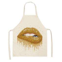 1Pcs Red Lips Retro Printed Household Cleaning Chef Aprons Home Cooking Kitchen Apron Cook Wear Cotton Linen Adult Bibs Delantal