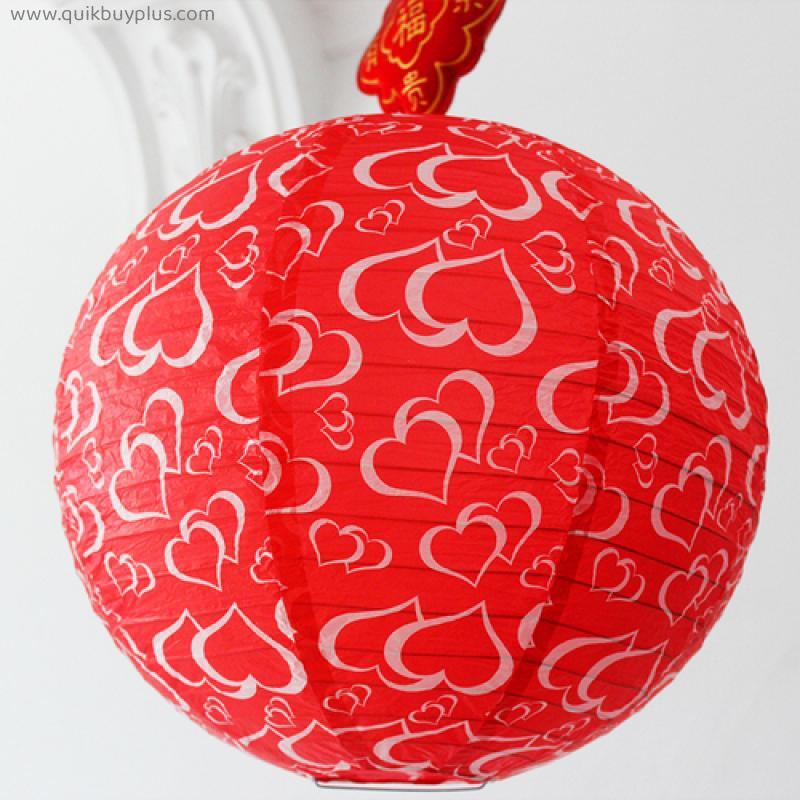 1pc Red White Plum Blossom Round Paper Lantern Lamp Shade Chinese Oriental Style Light Restaurant Wedding Party Home Decor Gifts