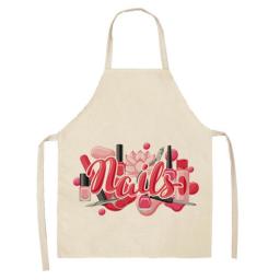 1pc Women Nail Polish Lipstick Printed Apron Cotton Linen Aprons for Kitchen Home Cleaning Cooking Baking Accessories Delantales