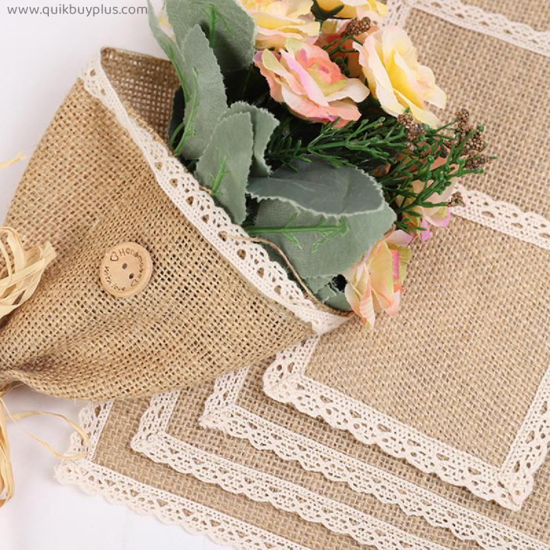 1pcs Burlap Table Mats Lace Placemats Sets Nature Jute Woven Tableware Mats Wedding Party Supply for Coffee Tea Pads Home Decor