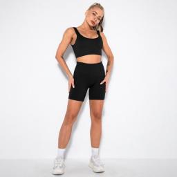 2 Piece Yoga Set Women Seamless Knitting Sexy Sleeveless Sports Bra Yoga Gym Shorts Female Suit Fitness Pants Workout Clothes