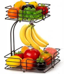 2-Tier Countertop Fruit Basket Vegetable Fruits Racks With Banana Hook Kitchen Storage Organisation Keeps Fruits And Veg Fresh