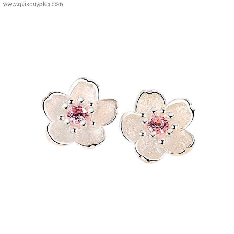 2 pairs Earrings Cherry Blossom Pink Zircon Ear Studs Simple and Popular Earrings for Women