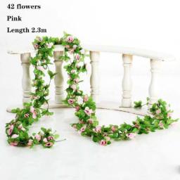 2.3M40 Flower Head Artificial Rose Flower Vine Wreath Wedding Arch Decoration Fake Plant Leaf Vine Tailing Artificial Flower Ivy
