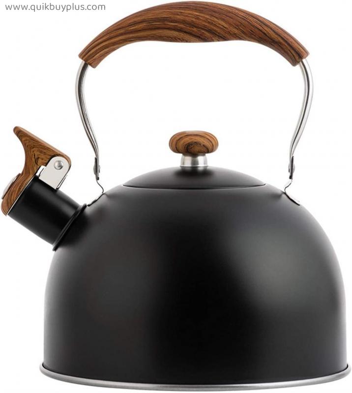 2.5L Whistle Kettle - Stainless Steel Stove Top Kettle With Wood Grain Anti-scald Handle, Universal Coffee Tea Kettle Teapot, Stovetop Kettle For G-as Stove, Ceramic Stove, Electric And Induction Hob