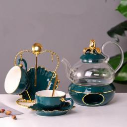 2019 Newest European style Ceramic Tea cup set luxury household tea set heat-resistant fruit glass pot