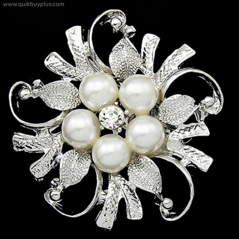 2021 New Fashion Imitation Pearl Rhinestone Crystal Flower Brooches for Women Wedding Bridal Party Round Bouquet Brooch Pin