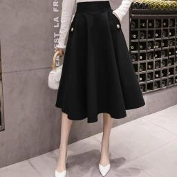 2021 Spring Skirts Womens High Waist A Line Big Swing Midi Skirt Korean Pockets Office Lady Elegant Women Skirt Jupe Femme Falda