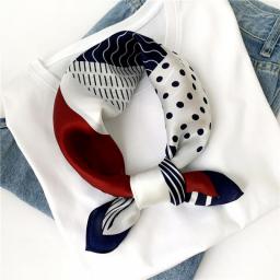 2021 Women Neck Scarves 100% Pure Silk Scarf Lady Square Hairband Foulard Female Design Print Dot Small Scarves