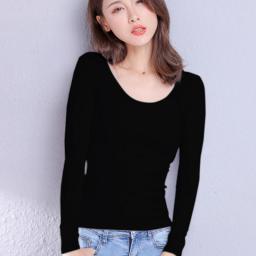 2022 Brand New Cotton Women's T-shirt Long-sleeved Solid Color Women T-shirts Leisure Woman T Shirt For Female Tops Tees
