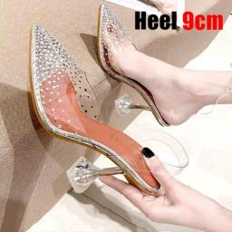 2022 Brand Women Pumps Luxury Crystal Slingback High Heels Ladies Summer Shoes Pumps Woman Heeled Party Wedding Shoes Plus Size